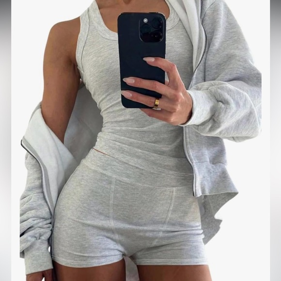 Tank top shorts bottoms panty pajamas heather gray soft lounge pjs sexy Sunday